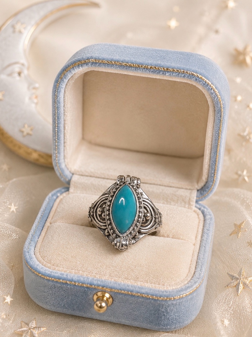 Ring Poison 925 Sterling Silver Marquise Genuine Turquoise Ring